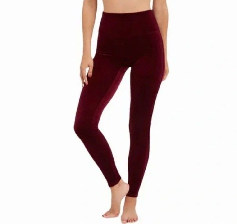 Spanx Women's Burgundy Velvet Power Waist Athletic Leggings Size Large